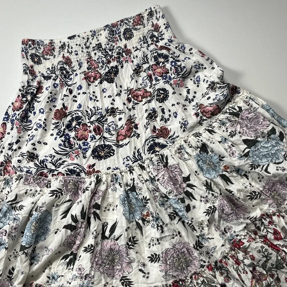 Premise Tiered Floral Midi Skirt Sz S Smocked Waist Boho 100% Rayon Fit & Flair‎